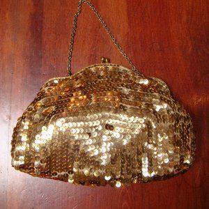 CHARLET VINTAGE GOLD SEQUIN CLUTCH EVENING PURSE BAG